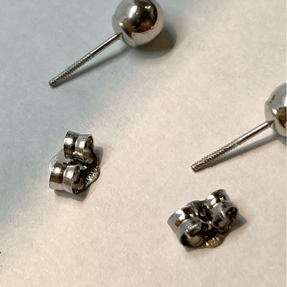 Screw Post and Backs -14K White 4 mm Ball Stud Earrings, for baby or small - Picture 3 of 4